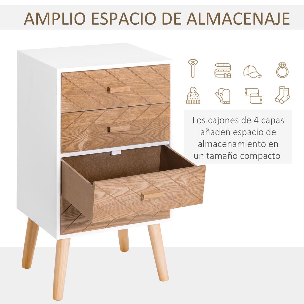 Comfortable 4 Drawer Dresser Bedroom Nightstand With Raised Legs For Living Room 40x30x75 Cm White And Natural