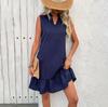 Frühling Sommer Frauen Lose Ärmellose Kleider Hohe Taille A-Linie V-Ausschnitt Einfarbig Weste Kleid S-XL