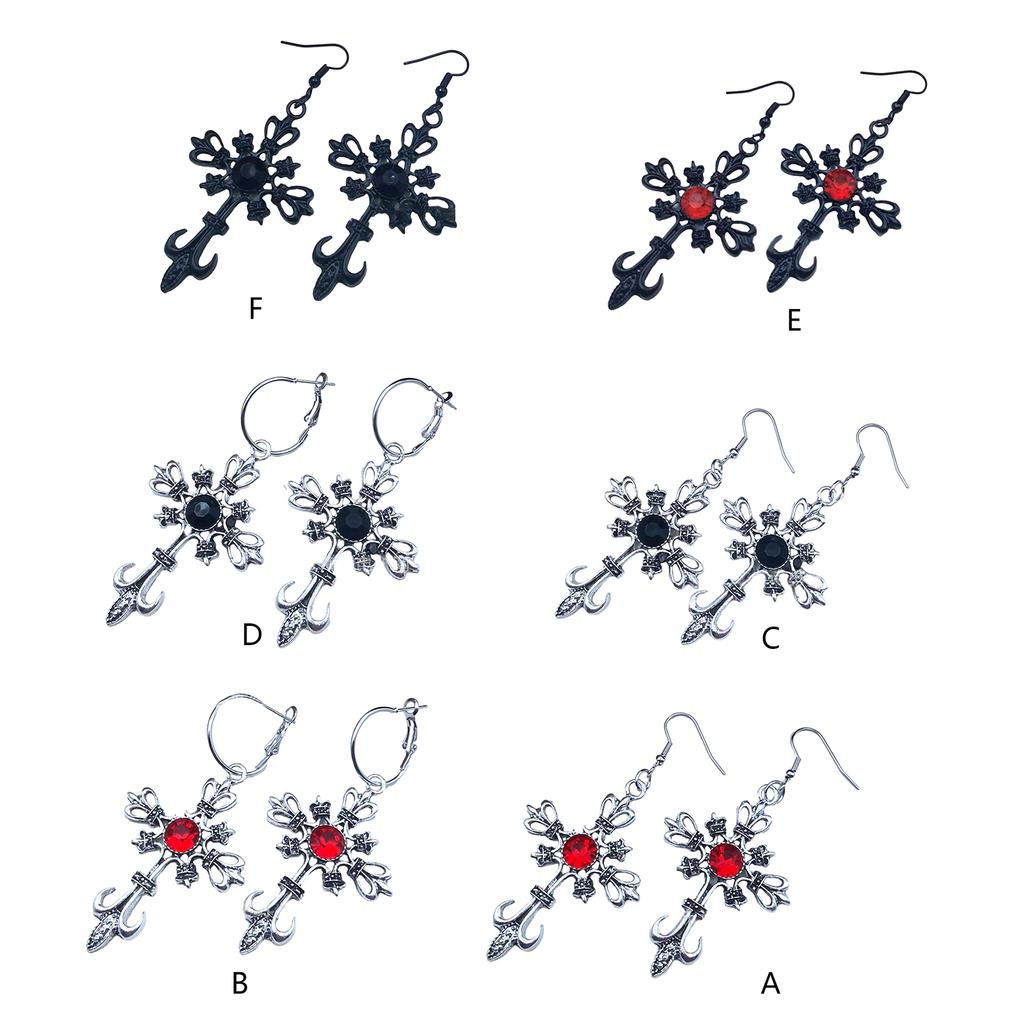 Edgy Gothic Punk Cross Earrings Punk Gothic Cross Earrings Crystal Red Diamond