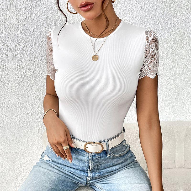 Summer Sexy Women's Bodysuits Lace Backless Strapless Tight Fitting Clothes O Neck Short Sleeve