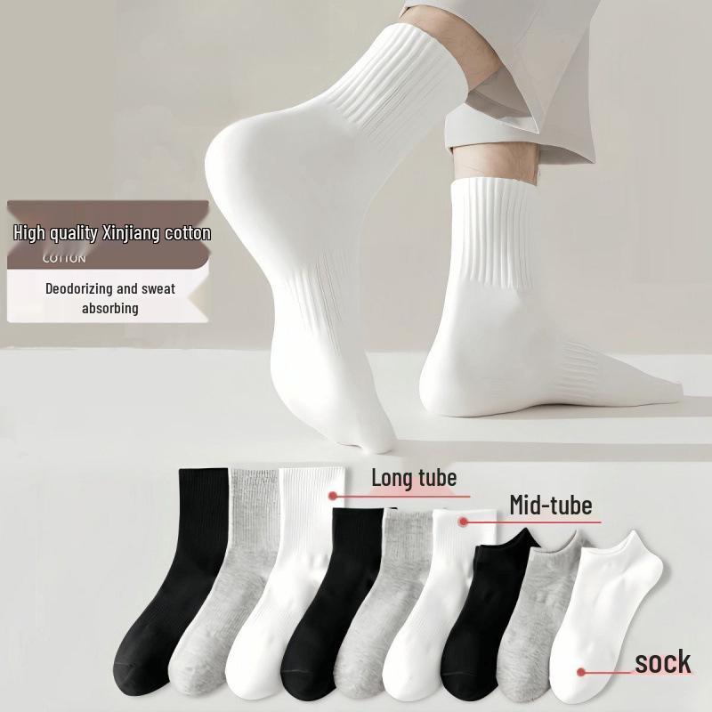 Zhuji Herren Sportsocken aus dicker Baumwolle, mittellang - Geruchshemmend & Schweißabsorbierend, Weiß, für Herbst/Winter.