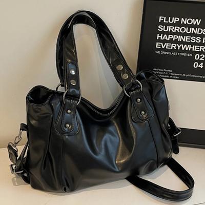 Retro Brand Roomy Shoulder Bag Female Luxury Solid Color Classic Crossbody Bag Large Capacity Style Soft PU Leather Tote Bag