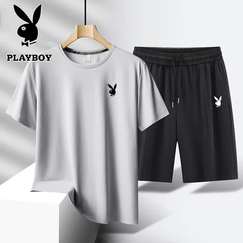 PLAYBOY Men's Summer Quick-Dry Sports T-Shirt & Shorts Set