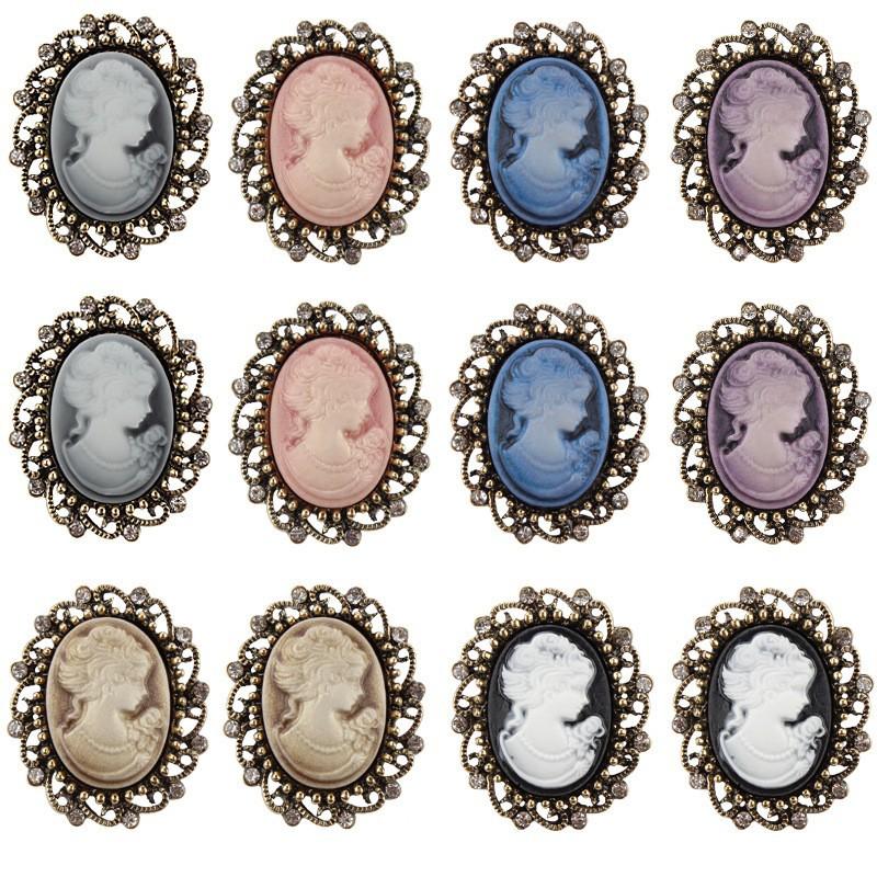 Vintage Fashion Rhinestone Cameo Brooches For Women Enamel Alloy Beauty Head Brooch Pins Clothing Accessories Party Jewelry Gift