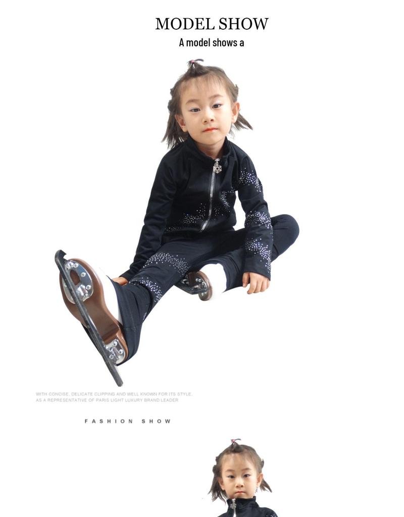 LIUHUO Children's Figure Skating Suit: Fashionable Black Diamond-Accent Pants and Training Costume