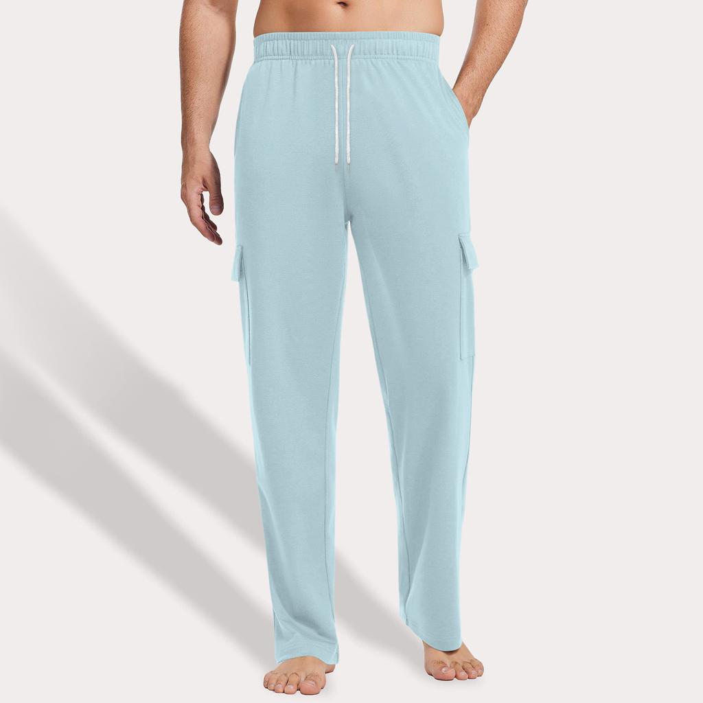 Men's Loose Casual Multi-pocket Work Pants, Youth Stretch Waist Drawstring Pants