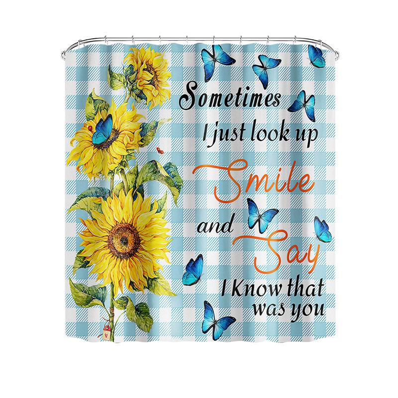 Sunflower Printing Shower Curtain Processing, Thickened Bathroom Curtain Four-Piece Set, Factory China No
