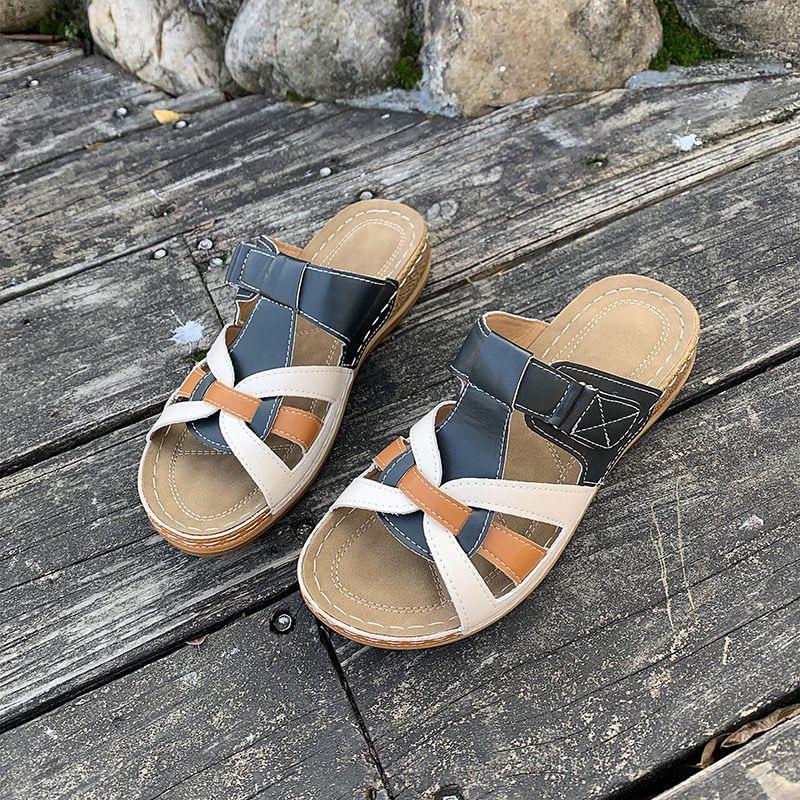 

Большие размеры, женские туфли на танкетке, лето 2024, новые удобные пляжные сандалии с рыбьим ртом, подходящие по цвету 36 синий