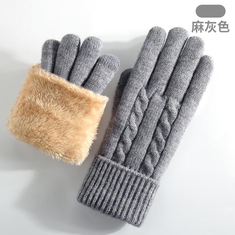 Winter women's touch screen gloves cold-proof double-layer knitted gloves outdoor cycling warm gloves