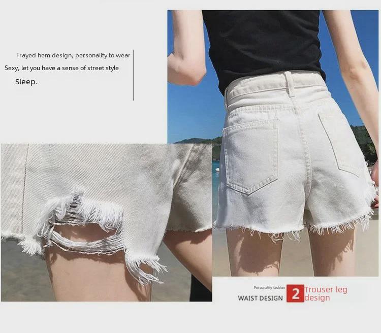 Hyuna Style High-Waist Ripped Denim A-Line Shorts - Women's Versatile Wide-Leg Summer 2020 Edition