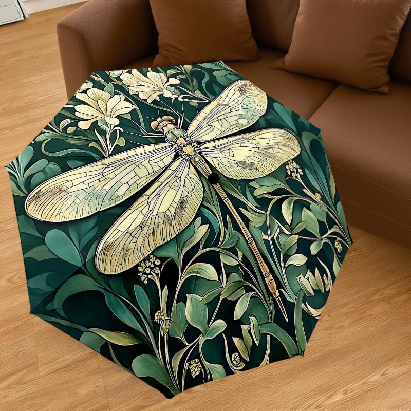 1pc Dragonfly Floral Automatic Open/Close Umbrella with Windproof, 8-Rib Sturdy Canopy, Durable Ribs, Fashionable Design1257A