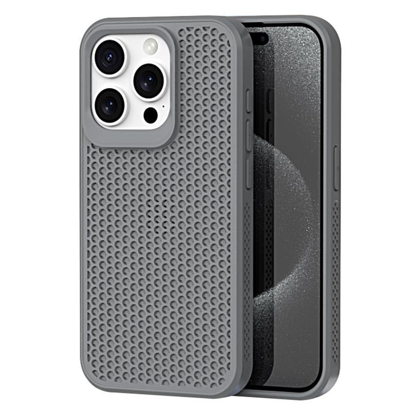 

For iPhone 14 Pro Max Hollow Phone Case PC+TPU Phone Cover Heat Dissipation Grey