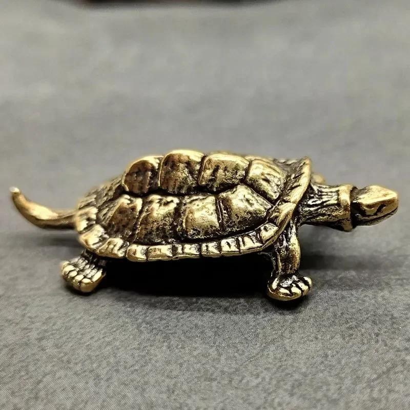 1 Pcs Retro Brass Tortoise Ornament Statue Metal Animal Sculpture Home Office Decoration Ornament Tea Pet Crafts