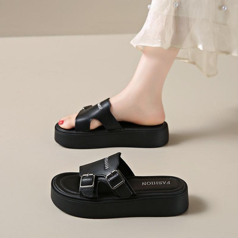

Retro trend buckle slippers women s summer wear new beach shoes with skirt cool slippers 35 чёрный
