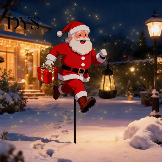 Weather Resistant Stake Lights 1/2Pcs Holding Lantern Santa Light, Christmas Snowman Solar Lamp with Claus Stake, Decorative Light for Outdoor Garden