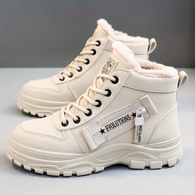 Women's Letter Graphic Thick Fleece Lined Comfy Snow Boots With Side Zippers, Anti-slip Versatile Warm Ankle Boots
