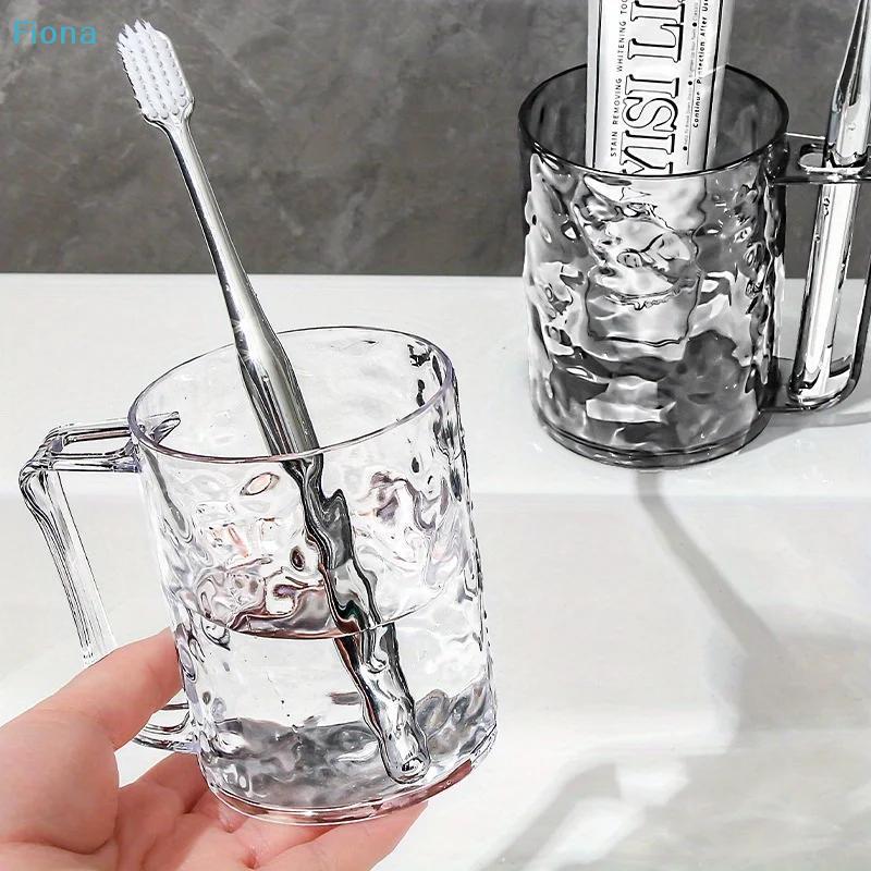 Gehämmerter Glasbecher mit Henkel, Klar & Grau Wasserbecher, Zahnbürstenhalter für Badezimmer, Zuhause, Büro