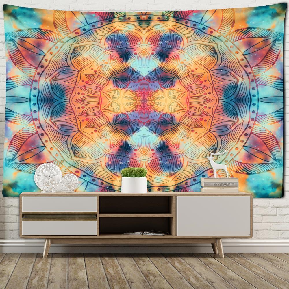 Psychedelic Mandala Tapestry Wall Hanging Witchcraft Hippie Seven Chakras Colorful Background Cloth Aesthetics Room Home Decor