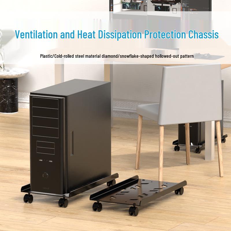 Movable Desktop Computer Stand with Brake and Ventilation for Heat Dissipation
