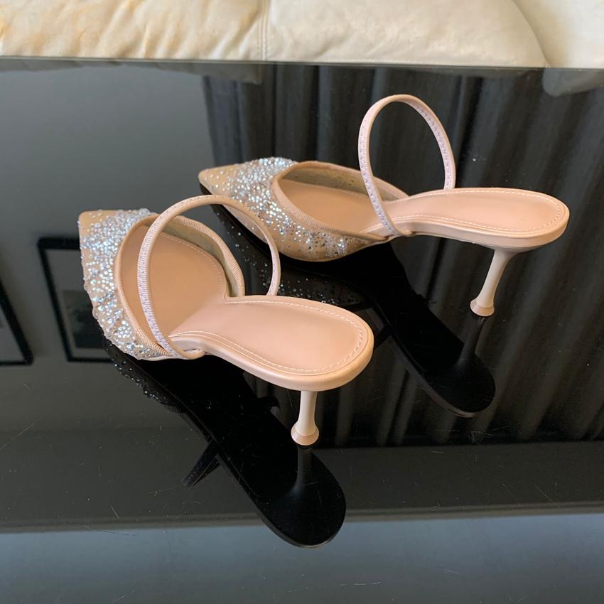 Damen High Heels Sandalen Sommer Mode Mesh Strass Slingback Damen Pumps Elegante Damen Sandalen Party Damen Schuhe