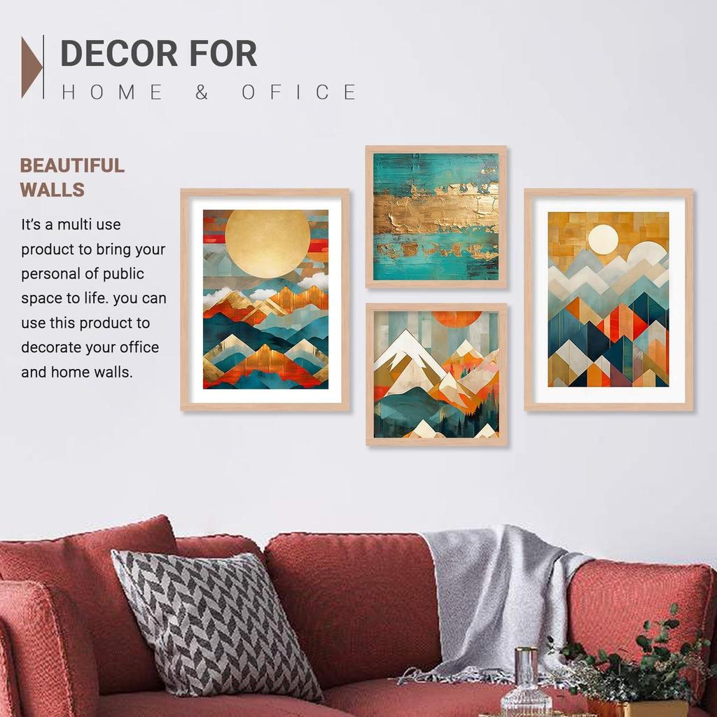 Abstract Modern Art Wall Painting with Frame for Living Room Bedroom Hall Office Framed Painting for Wall Decoration - Wall Decor for Home Set of 4