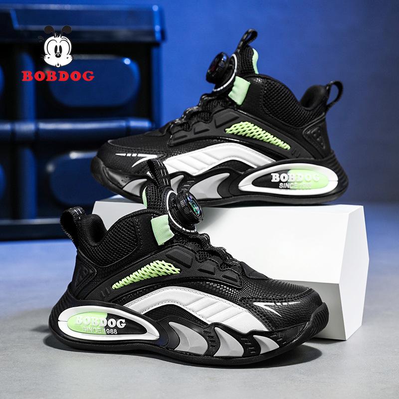 Babu Bean Children's Sneakers Breathable Mesh Boys' Little White Shoes 2025 Spring New Leather Student Button Shoes