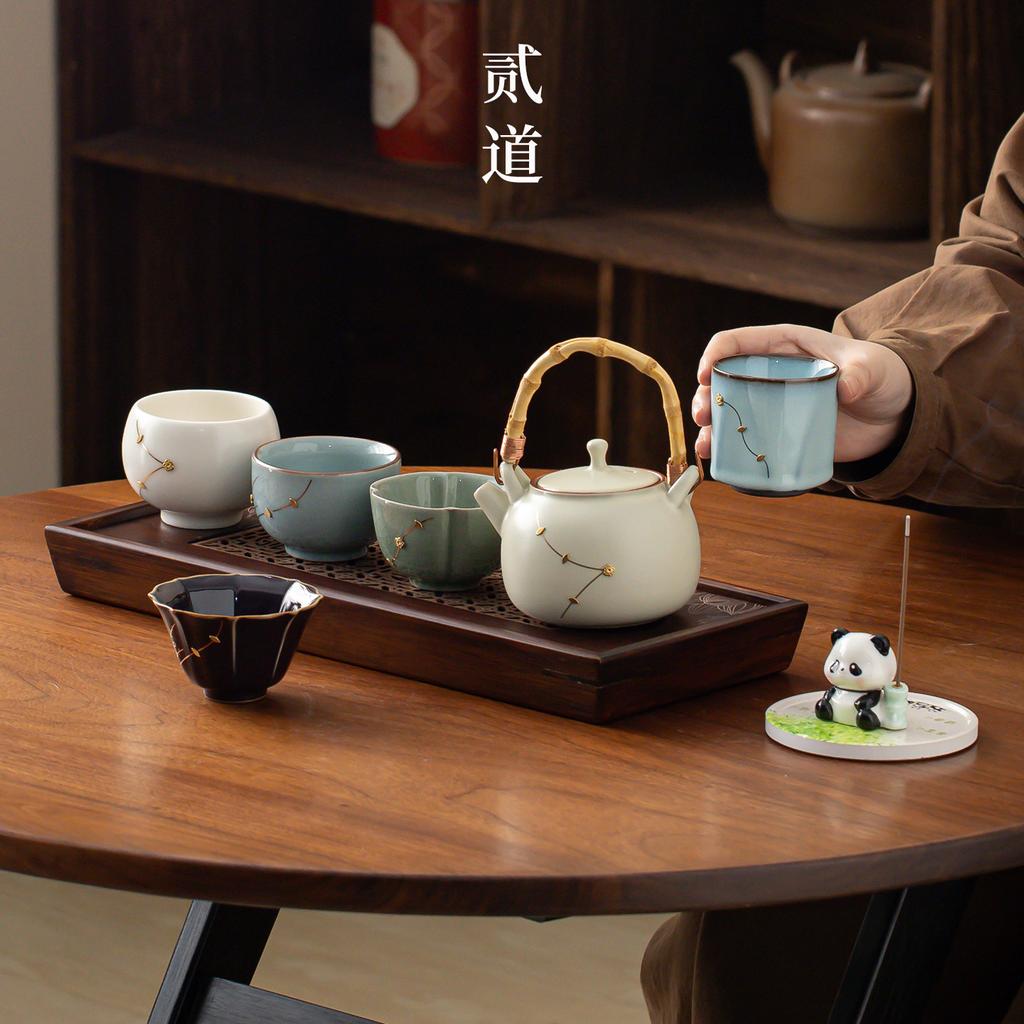 Guochao Palace Museum Cultural Creativity Five Famous Kiln Tea Set Teacup Gift Box Set Gifts for Elders and Foreign Clients