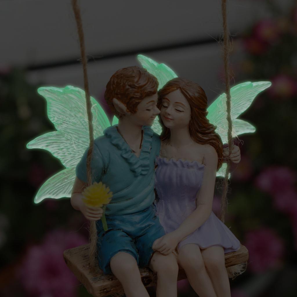 Luminous couple swing flower fairy, hanging, decorative craft, resin material, fluorescent wing fairy