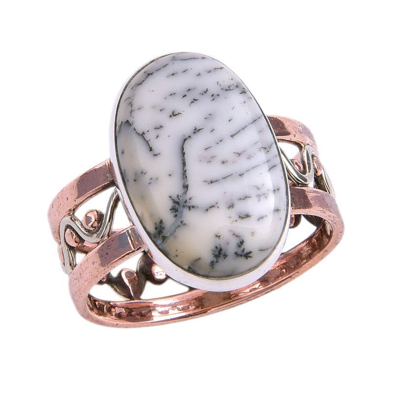 Natürlicher Dendritenopal Edelstein Zweifarbig 925 Sterlingsilber Ring Größe 8.5 n3H52