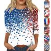 Damenmode Lässiges Oberteil mit Sieben-Viertel-Ärmeln, Unabhängigkeitstag-Print, Rundhalsausschnitt