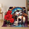 Gothic Skull Dead Girl Cartoon Horror Flannel Blanket Soft Warm Throw Blanket for Bedroom Living Room Bed Travel Camping Picnic