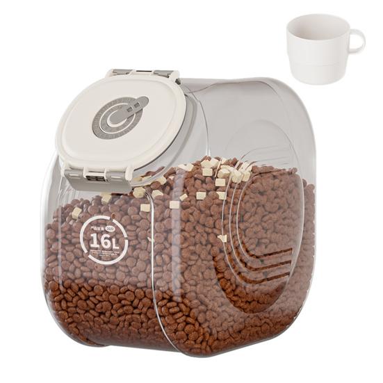 Airtight Grain Storage Box Transparent Pet Food Storage Bin with Timer Function 8L 16L Moisture-Proof Container with Measuring Cup for Grain And Pet