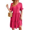 Spring Summer New Women's Jacquard V-neck High Waist Knee-length Pleated Dress, European American Style Leisure Women's Clothing