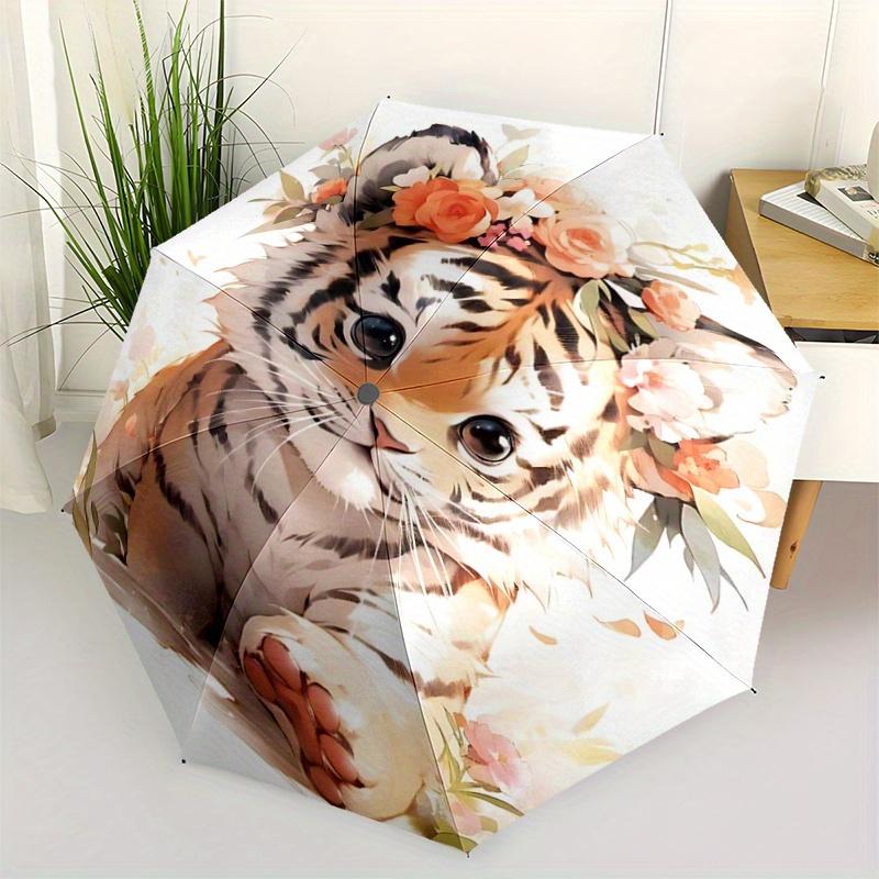 

1pc Animal Tiger Cute Design Automatic Opening and Closing Umbrella - Suitable for Various Occasions, Outdoor Activities, Lightweight and Durable Auto
