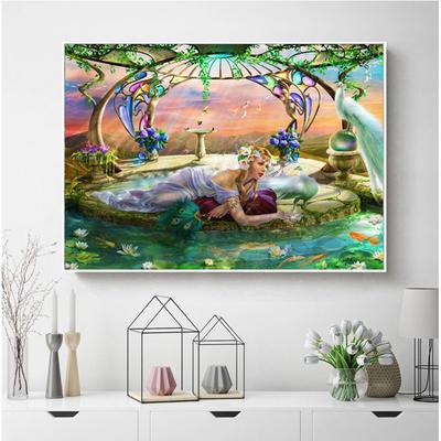 Menina pavão broca completa redonda diamante pintura bordado ponto cruz bordado decoração para casa