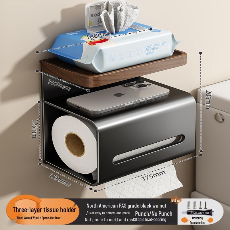Handun Walnut Wood Bathroom Toilet Paper Holder
