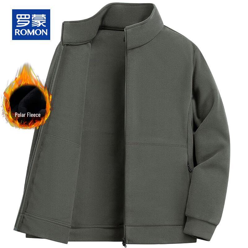 Romon Men's Fleece Lined Stand Collar Cardigan Jacket