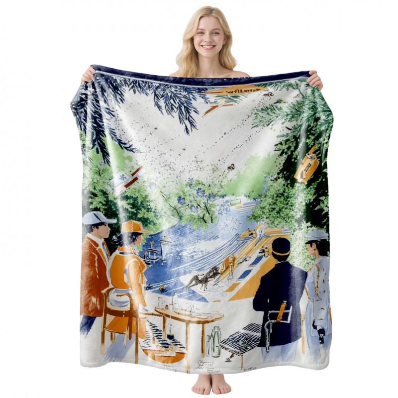 Soft Fleece Blanket With Starry Sky Print Camping Sofa Napping Air Conditioning Use Customizable Design