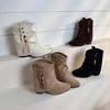 Soft Leather Version~ Small Inner Height Increase Retro Bohemian Fringed Pants Tube Boots Women's Thick Heel Western Cowboy Short Boots