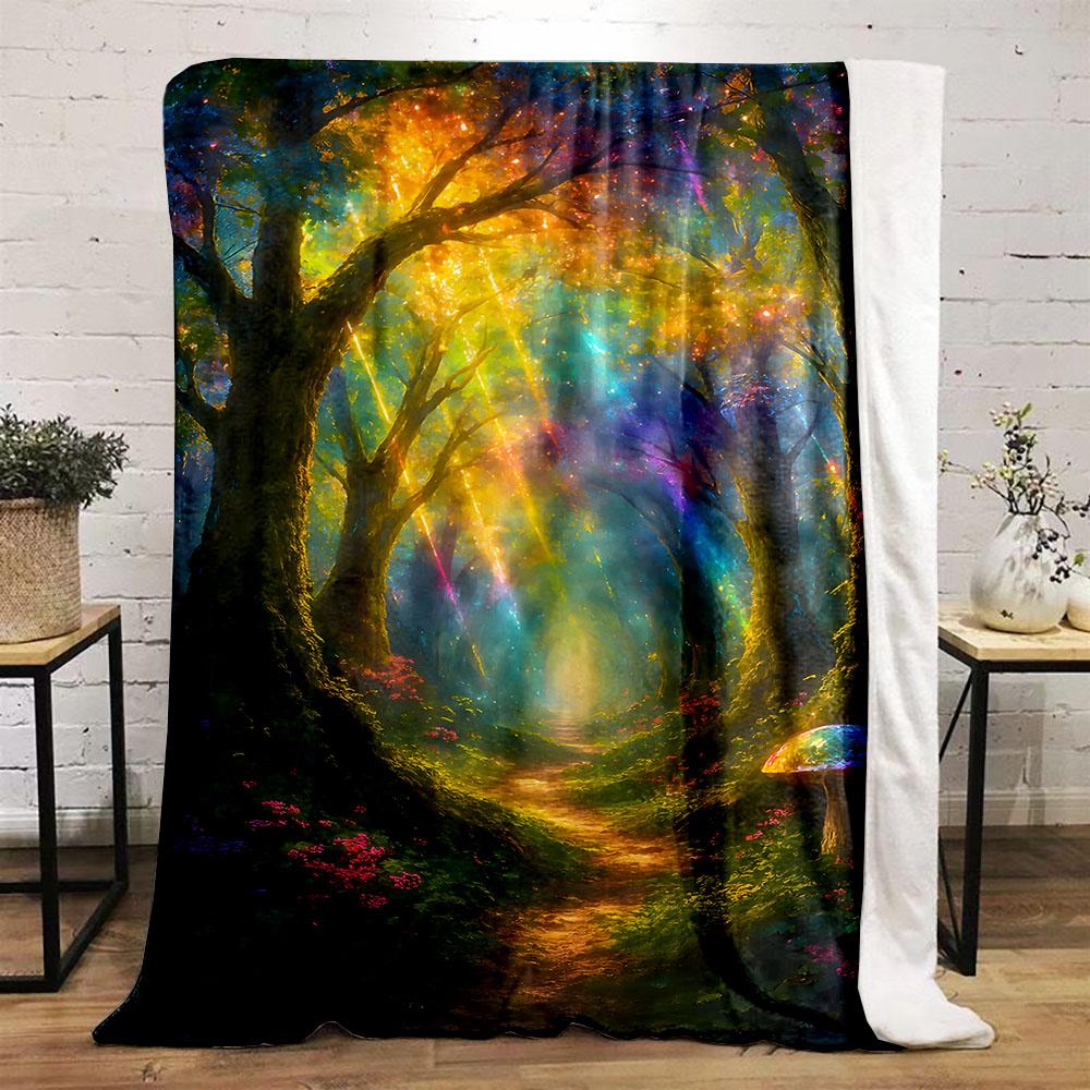 1PC Dreamlike colorful forest path printed blanket all seasons multi-purpose blanket suitable for sofa, camping, travel, car