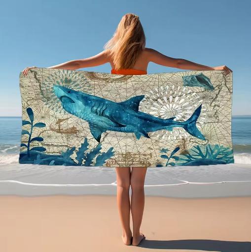 

Dolphin Print Microfiber Beach Towel, Soft Absorbent Pool Towel Sand-proof Swimming Towel Beach Essentials Travel Supplies W30*H60(CM)