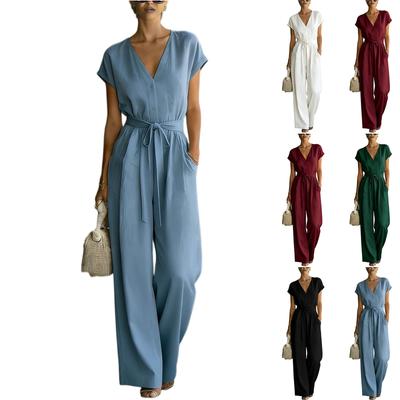 Κοντά Rompers Για Γυναίκες Βαθύ V Λαιμό Αμάνικο Jumpsuit Χαλαρή Εφαρμογή Φόρμα Εργασίας Κομψό Casual Καλοκαιρινά Jumpsuits