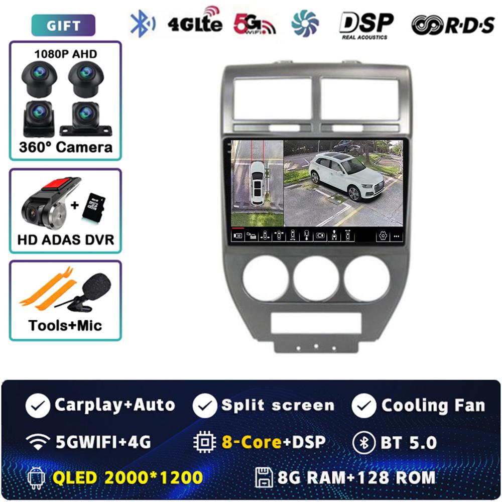 Android 14 CarPlay Car Radio for Dodge Caliber Jeep Compass 1 MK Patriot 2006 - 2010 Multimedia Navigation GPS Stereo Auto Video