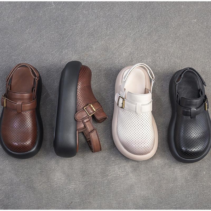 Johnature Retro-Sandalen mit runder Zehenpartie, atmungsaktiv, dicke Sohle, lässig, vielseitig, flache Plateauschuhe für Damen