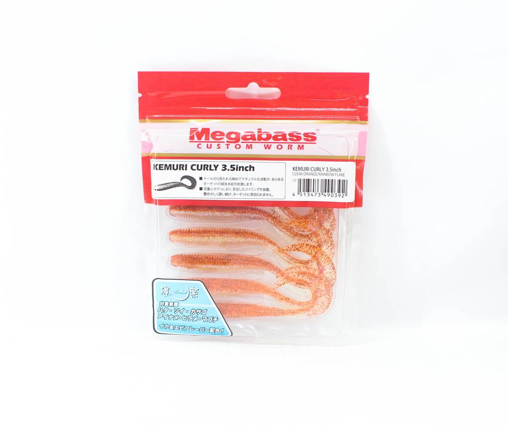 Megabass Soft Lure Kemuri Curly 3.5 Inches Clear Orange Rainbow F (0392)