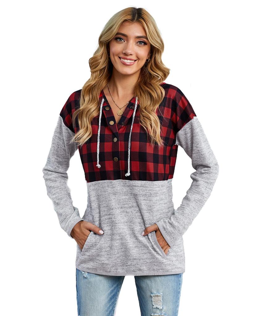 Azura Exchange Plaid Splicing Pocketed Hoodie