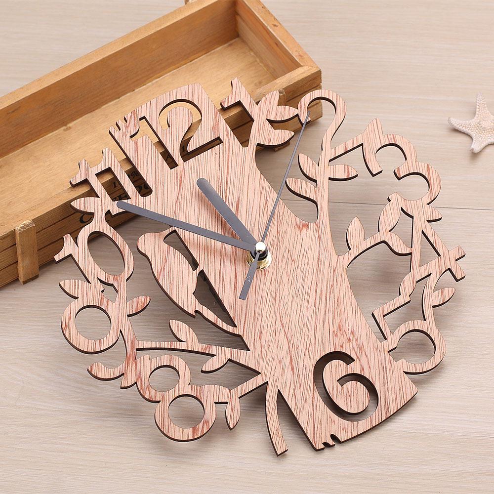 Creative Wooden Bird Wall Clock - Silent Living Room Decoration