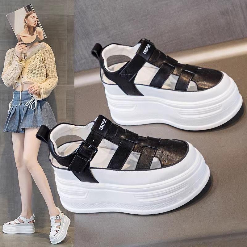 Height-increasing Bag Head Sandals Women Wear Without Revealing Their Toes Autumn New Thick-soled Pig Cage Shoes Hole Shoes