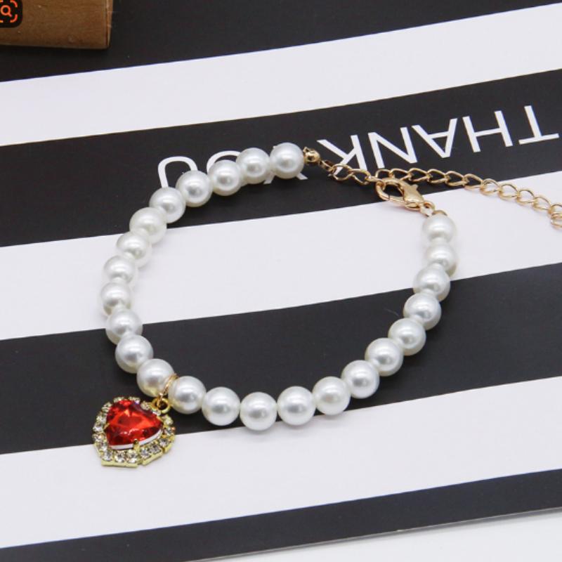 Adjustable Pet Pearl Necklace for Cats and Dogs Fashion Rhinestones Cat Collar Kitten Accessories