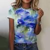 Letní dámské tričko s kulatým výstřihem, 3D květinovým vícebarevným gradientním potiskem, módní, ležérní, s krátkým rukávem